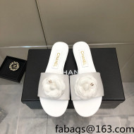 Chanel Grosgrain Camellia Bloom Flat Slide Sandals White 2022 0321104