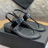 Chanel Patent Calfskin Heel Sandals 4.5cm G38200 Black 2022
