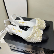 Chanel Lambskin Pearl Bead Charm Medium Heel Sandals 5cm White 2022