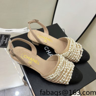 Chanel Lambskin Pearl Bead Charm Medium Heel Sandals 5cm Beige 2022