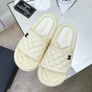 Chanel Quilted Leather Foldover Flat Slide Sandals White 2022
