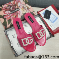 Dolce & Gabbana Patent Leather Crystal DG Flat Slide Sandals Dark Pink 2022