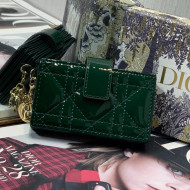 Dior Lady 5-Gusset Card Holder Wallet in Dark Green Patent Cannage Calfskin 2021