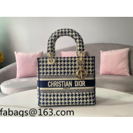 Dior Medium Lady D-Lite Bag in Blue Houndstooth Embroidery 2021 120213