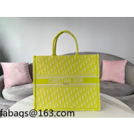 Dior Large Book Tote Bag in Neon Yellow Oblique Embroidery 2021 120212