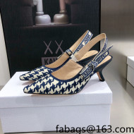 Dior J'Adior Slingback Pumps 6.5cm in Cotton Embroidery with Micro Houndstooth Deep Blue/White 2021  