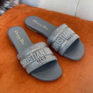 Dior Dway Flat Slide Sandals in Crystal Embroidery Dark Grey 2022 032538