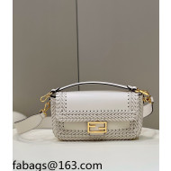 Fendi Baguette Medium Bag with Braided Leather Charm White 2022 8536