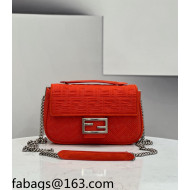 Fendi Baguette Medium Bag in Red Texture FF Fabric 2021 8529