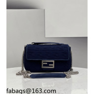 Fendi Baguette Medium Bag in Navy Blue Texture FF Fabric 2021 8529