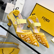 Fendi Colibrì Medium Heel Slingback Pumps 5.5cm in Velvet FF Mesh Yellow 2022