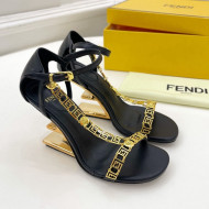 Fendi First F Calfskin Heel 8.5cm Sandals with Logo Chain Black 2022 