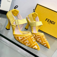 Fendi Colibrì High Heel Slingback Pumps 8.5cm in Velvet FF Mesh Yellow 2022