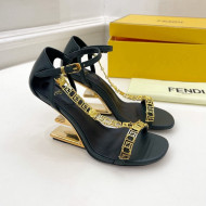 Fendi First F Calfskin Heel 8.5cm Sandals with Logo Chain Dark Green 2022 