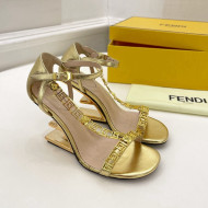 Fendi First F Calfskin Heel 8.5cm Sandals with Logo Chain Gold 2022 