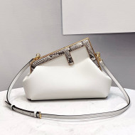 Fendi First Small Leather Bag with Snakeskin F White 2021 