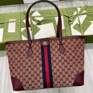 Gucci Ophidia GG Canvas Medium Tote Bag with Web 631685 Beige/Burgundy 2021
