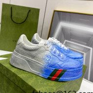 Gucci Chunky B GG Embossed Leather Sneaker Blue/Grey 2022