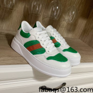 Gucci Snakeskin Embossed Leather Sneaker with Web Green 2022