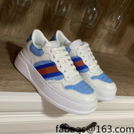 Gucci Snakeskin Embossed Leather Sneaker with Web Blue 2022