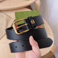 Gucci Smooth Leather Belt 3.5cm with Sqaure Buckle Black/Gold 2022 08
