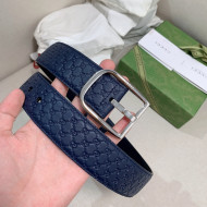 Gucci GG Leather Belt 4cm with Sqaure Buckle Blue 2022 01