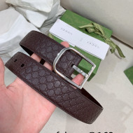Gucci GG Leather Belt 4cm with Sqaure Buckle Brown 2022 03