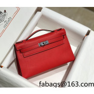Hermes Kelly Pochette Bag 22cm Chinese Red/Silver 2022 09