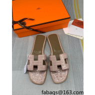 Hermes Oran Stone Embossed Leather Flat Slide Sandals Beige 2022 02
