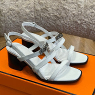 Hermes Eve Calfskin Medium Heel Sandal 6cm with Kelly Buckle Black/White/Silver 2022