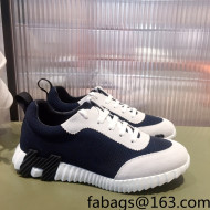 Hermes Bouncing Technical Canvas and Suede Sneakers White/Navy Blue 2022 032563