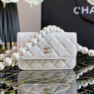 Chanel Quilted Calfskin Belt Bag with Pearl Strap White 2021