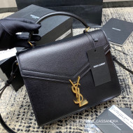 Saint Laurent Cassandra Top Handle Medium Bag in Grained Calfskin Leather 578000 Black 2020