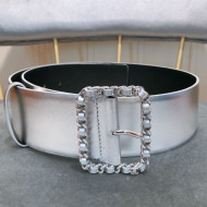 Chanel Leather Belt with Chain Square Buckle 60mm Silver 2019