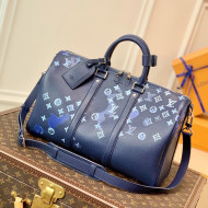 Louis Vuitton Keepall Bandoulière 40 Bag in Ink Blue Watercolor Leather M57845 2021