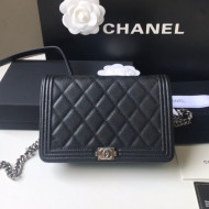 Chanel Grainy Calfskin Boy Chanel Wallet On Chain Bag WOC Black/Silver 2021