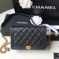 Chanel Grainy Calfskin Boy Chanel Wallet On Chain Bag WOC Black/Gold 2021