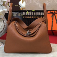 Hermes Lindy 26cm/30cm in Togo Leather with Silver Hardware Brown (Half Handmade)