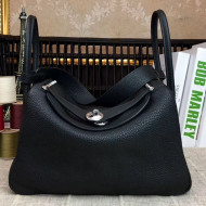 Hermes Lindy 26cm/30cm in Togo Leather with Silver Hardware All Black (Half Handmade)