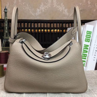 Hermes Lindy 26cm/30cm in Togo Leather with Silver Hardware Light Grey Leather (Half Handmade)