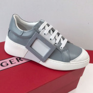 Roger Vivier Viv' Skate Calfskin Buckle Sneakers Light Grey 2019