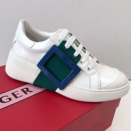 Roger Vivier Viv' Skate Calfskin Buckle Sneakers White/Green 2019