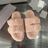Balenciaga Shearling Slide Sandals Nude 2021 111238 
