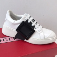 Roger Vivier Viv' Skate Calfskin Buckle Sneakers White/Black 2019