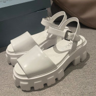 Prada Monolith Shiny Leather Platform Sandals White 2021