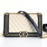 Chanel Calfskin Braided Boy Chanel Medium Flap Bag Black/White Cruise 2019