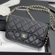 Chanel Grained Calfskin Classic Flap Phone Holde with Chain AP2096 Black 2021