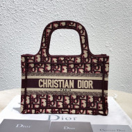 Dior Mini Book Tote Bag in Original Oblique Embroidered Canvas Burgundy 2019