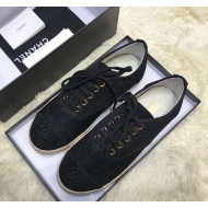 Chanel Glittering Fabric Lace-ups Sneakers G34424 Black 2019
