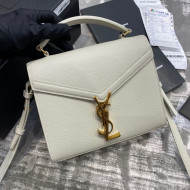 Saint Laurent CASSANDRA Mini Top Handle Bag in Grained Leather 602716 White 2020